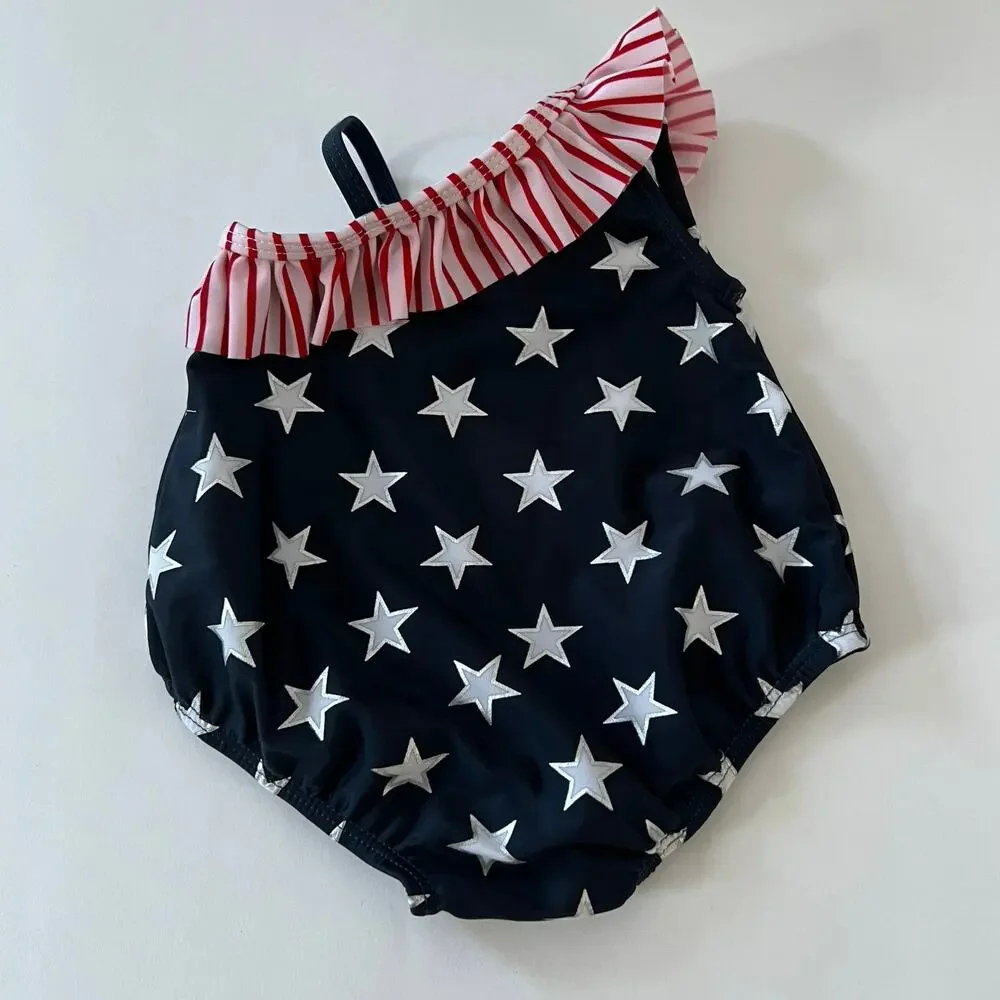 Baby American Flag One Piece Swimsuit Red White Blue July 4th Size 3-6 Months